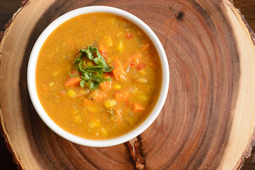 Sweet potato corn soup in bowl