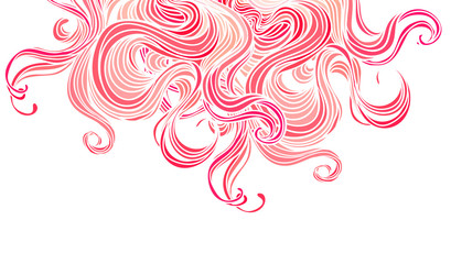 Vector pink abstract hand-drawn pattern with waves and clouds. Stylish illustration in boho style isolated on white. Fabrics, textiles, paper, wallpaper.