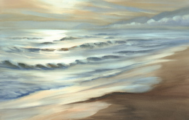 Fototapeta premium evening seascape watercolor