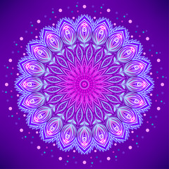 Vector ornamental mandala inspired ethnic art, patterned Indian paisley. Hand drawn illustration. Invitation element.