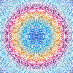 Vector ornamental mandala inspired ethnic art, patterned Indian paisley. Hand drawn illustration. Invitation element.