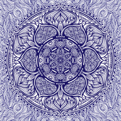 Vector ornamental mandala inspired ethnic art, patterned Indian paisley. Hand drawn illustration. Invitation element.