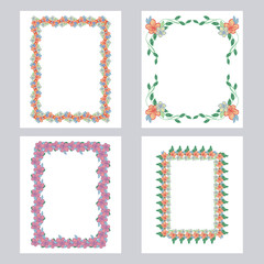 Set of color floral vertical frames. Design element for banners, labels, prints, posters, web, presentation, invitations, weddings, greeting cards, albums.Vector clip art.