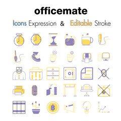 Vector illustration of stroke editable icons for Office Related Vector Line Icons.