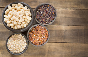 Seeds of white, red and black quinoa - Chenopodium quinoa