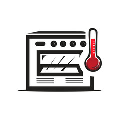 abstract oven with temperature scale, icon design, isolated on white background