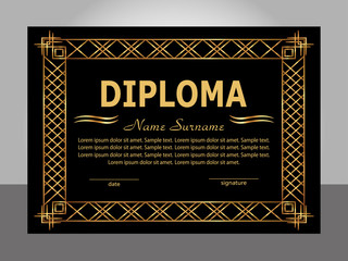 Retro vintage diploma. Golden and black template. Vector