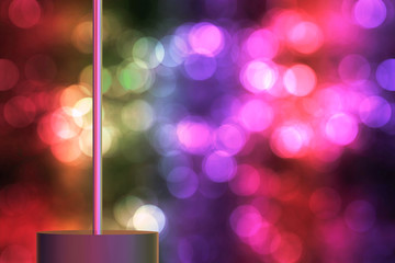 3d rendering. poledance stage with colorful bokeh background