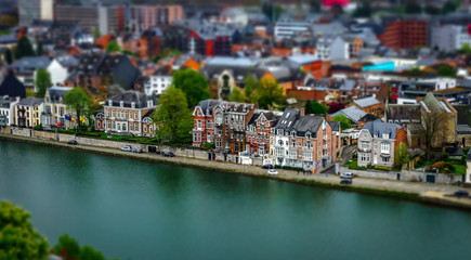 Obraz premium Tilt-shift panoramic aerial view of Namur, spring day