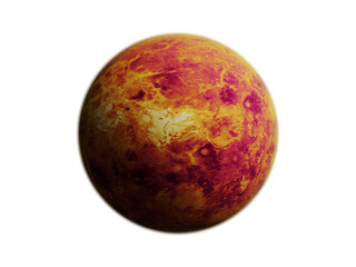 planet Venus isolated on white background, focus on the planet's surface