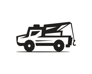 silhouette of tow truck illustration, isolated on white background.