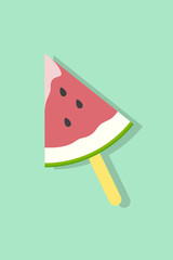 Watermelon Popsicle Flat Illustration with Green Background