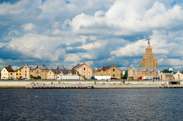 Fototapeta na wymiar Moscow District Suburb, Academy of Sciences and Central Market Panorama in Riga 
