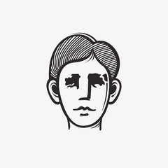 Drawn grunge grim graphic icon of a man's head. Vector illustration of people. Portrait in a modern style design