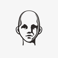 Drawn grunge grim graphic icon of a man's head. Vector illustration of people. Portrait in a modern style design