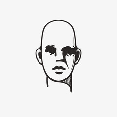 Drawn grunge grim graphic icon of a man's head. Vector illustration of people. Portrait in a modern style design