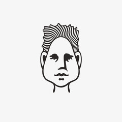 Drawn grunge grim graphic icon of a man's head. Vector illustration of people with an original hairdo. Portrait of a guy in a modern style design