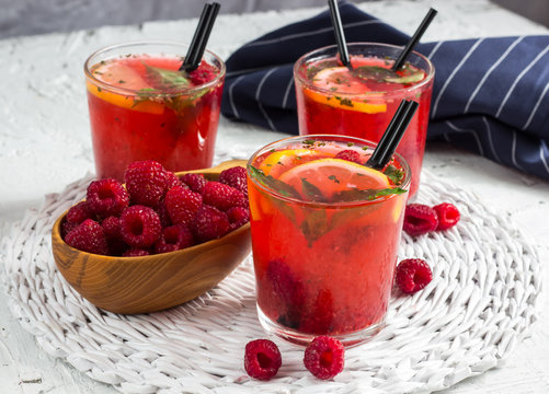 Homemade raspberry lemonade