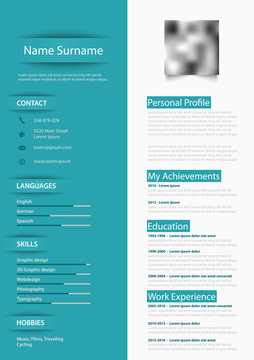 Professional blue white resume cv with design elements