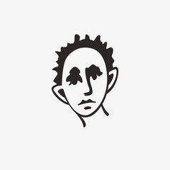 Drawn grunge grim graphic icon of a man's head. Vector illustration of people. Portrait in a modern style design