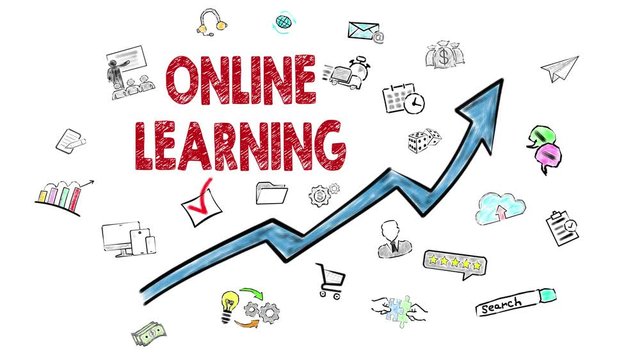 Online Learning. Hand Drawn Icons Around on the White Background