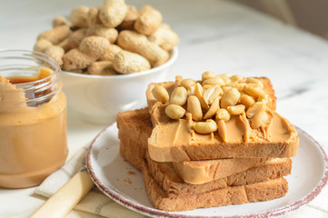 peanut butter on toasted bread