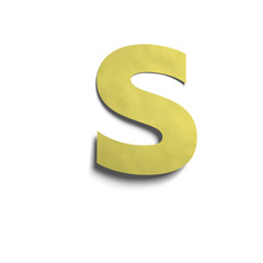 3D realistic yellow paper notes uppercase letter S with soft shadow isolated on white background.