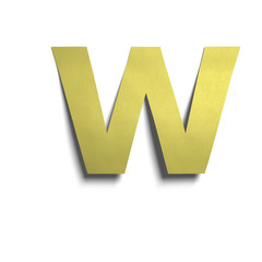 3D realistic yellow paper notes uppercase letter W with soft shadow isolated on white background.
