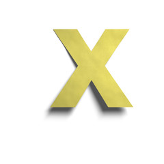 3D realistic yellow paper notes uppercase letter X with soft shadow isolated on white background.