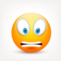 Smiley with blue eyes,emoticon set. Yellow face with emotions. Facial expression. 3d realistic emoji. Sad,happy,angry faces.Funny cartoon character.Mood.Vector illustration.