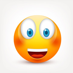 Smiley with blue eyes,emoticon set. Yellow face with emotions. Facial expression. 3d realistic emoji. Sad,happy,angry faces.Funny cartoon character.Mood.Vector illustration.