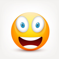 Smiley with blue eyes,emoticon set. Yellow face with emotions. Facial expression. 3d realistic emoji. Sad,happy,angry faces.Funny cartoon character.Mood.Vector illustration.