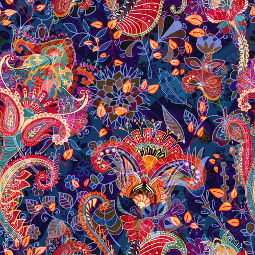 Colorful floral seamless pattern. Paisley ornament