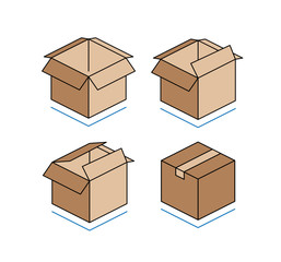 Cardboard boxes with clock isolated on white background