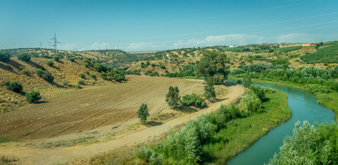 Fototapeta na wymiar Terrace farming with a stream on the spanish countryside of Cordoba, Spain,Europe
