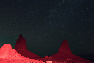 Desert landscape painted with light at night