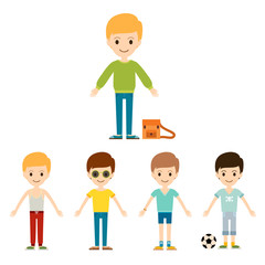 Group of young kid portrait friendship man character team happy people boy person vector illustration.