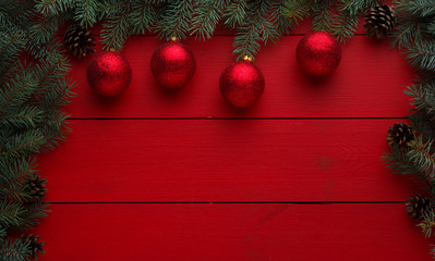 Fototapeta na wymiar Beautiful celebratory Christmas background. New Year's holidays. Christmas holidays. Beautiful Christmas decorations on the wooden background