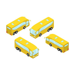 Yellow bus in isometric style on white background, school bus