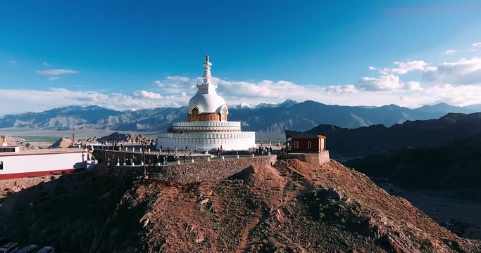 Shanti Stupa is a Buddhist white-domed stupa (chorten) on a hilltop in Chanspa, Leh district, Ladakh.