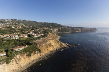 Fototapeta na wymiar Aerial view of the Rancho Palos Verdes coast in Los Angeles County, California. 