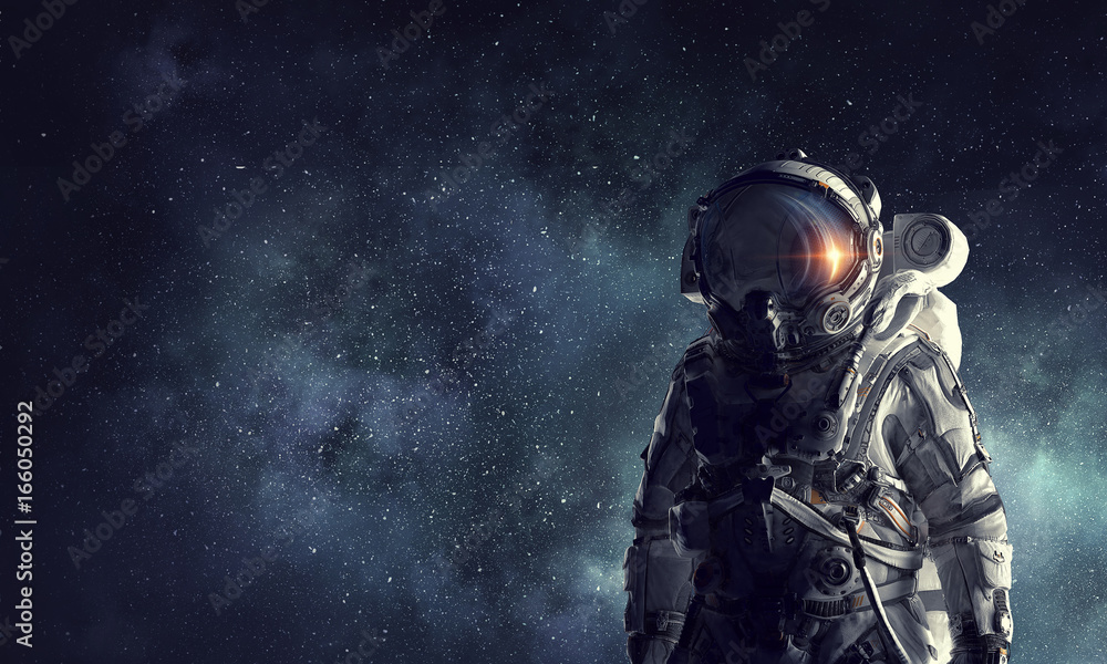 Wall mural astronaut explorer in space. mixed media