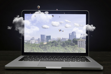 Exterior landscape on screen. Mixed media