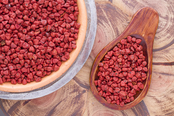  Seeds of achiote, originating from central america and parts of south america is used to season food