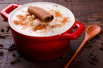 Brazilian dessert canjica of white corn with cinnamon
