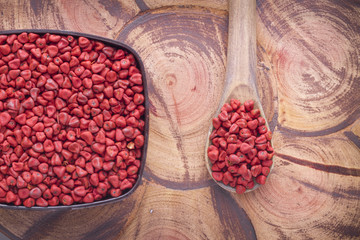  Seeds of achiote, originating from central america and parts of south america is used to season food