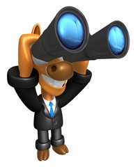 3D Horse mascot in binoculars watching. 3D Animal Character Design Series.