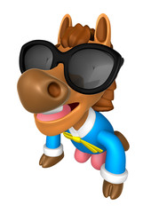 Fototapeta premium Wear sunglasses 3D Horse Mascot is a polite greeting. 3D Animal Character Design Series.