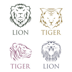 Tiger head royal badge with beautiful animal vector hand drawn lion face illustration.