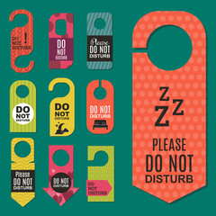 Please do not disturb hotel door quiet motel service room privacy concept vector card hang message .